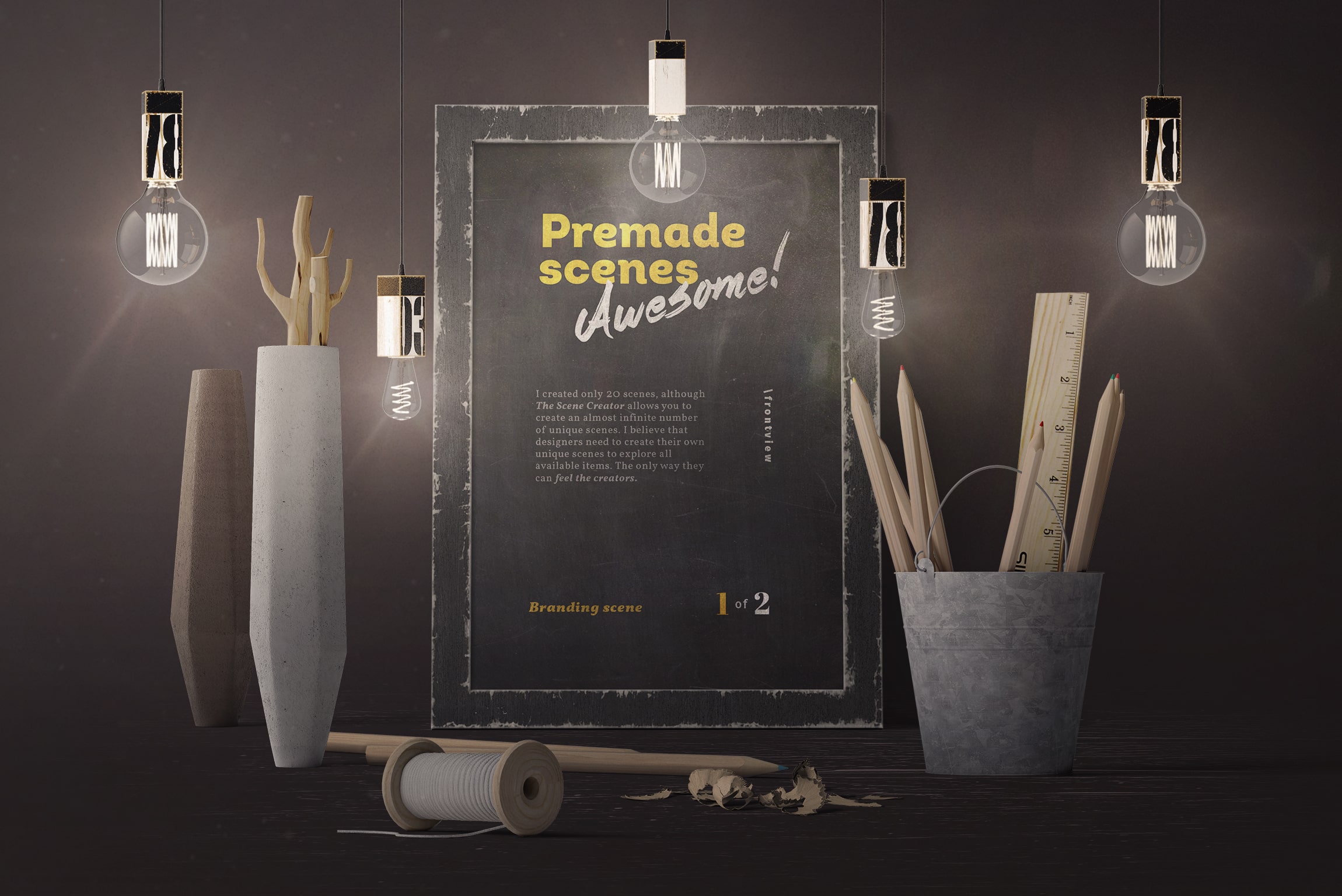 Download Frame With Bulbs Mockup Front View PSD FREE | Creatoom