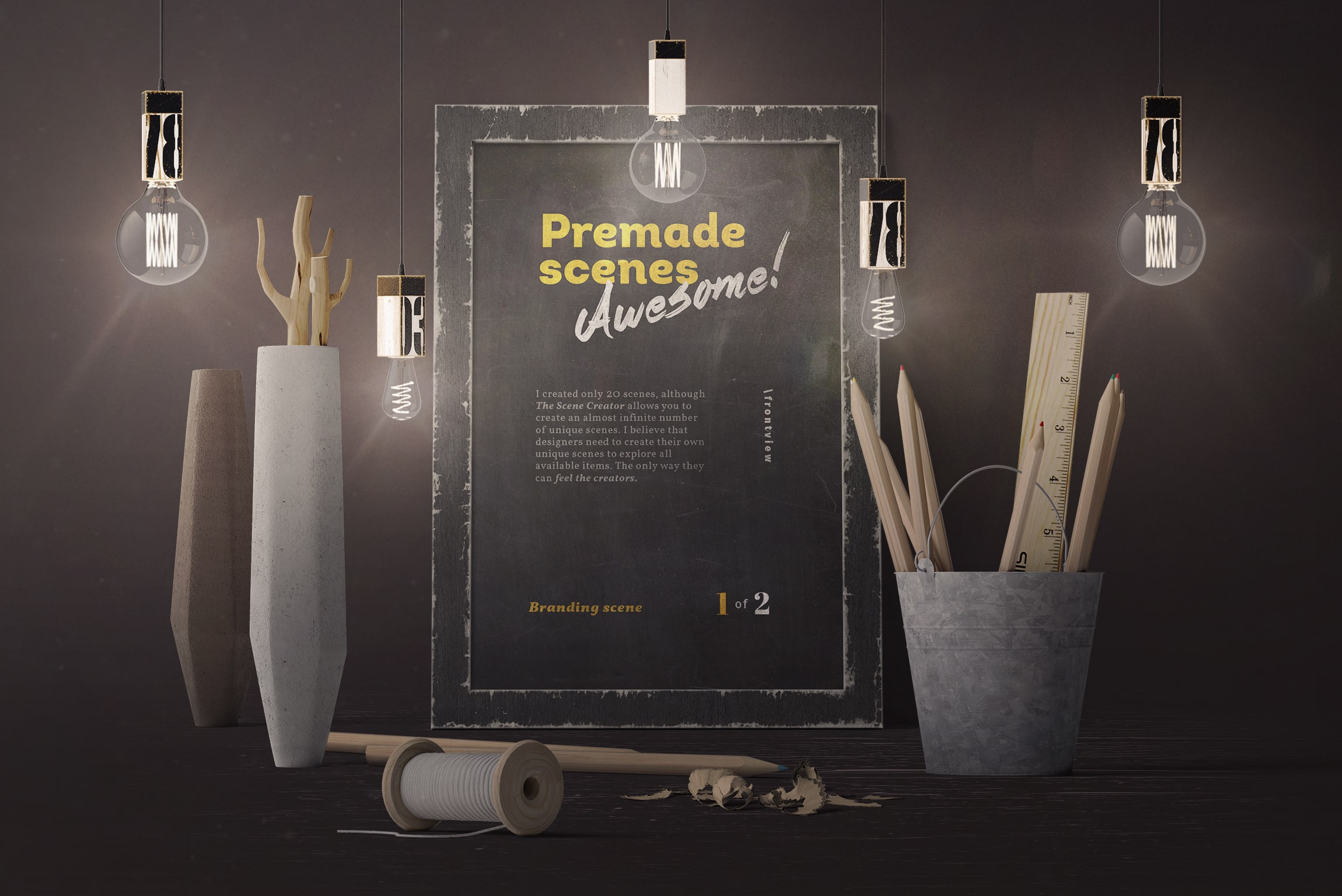 Frame With Bulbs Mockup Front View PSD FREE | Creatoom