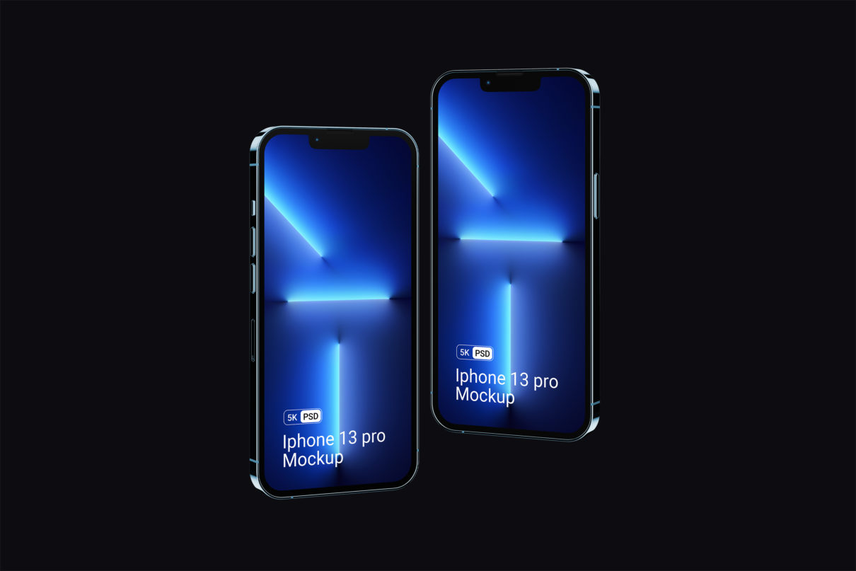 Two Iphones 13 Pro On Black Background Front View | Mockup store | Creatoom