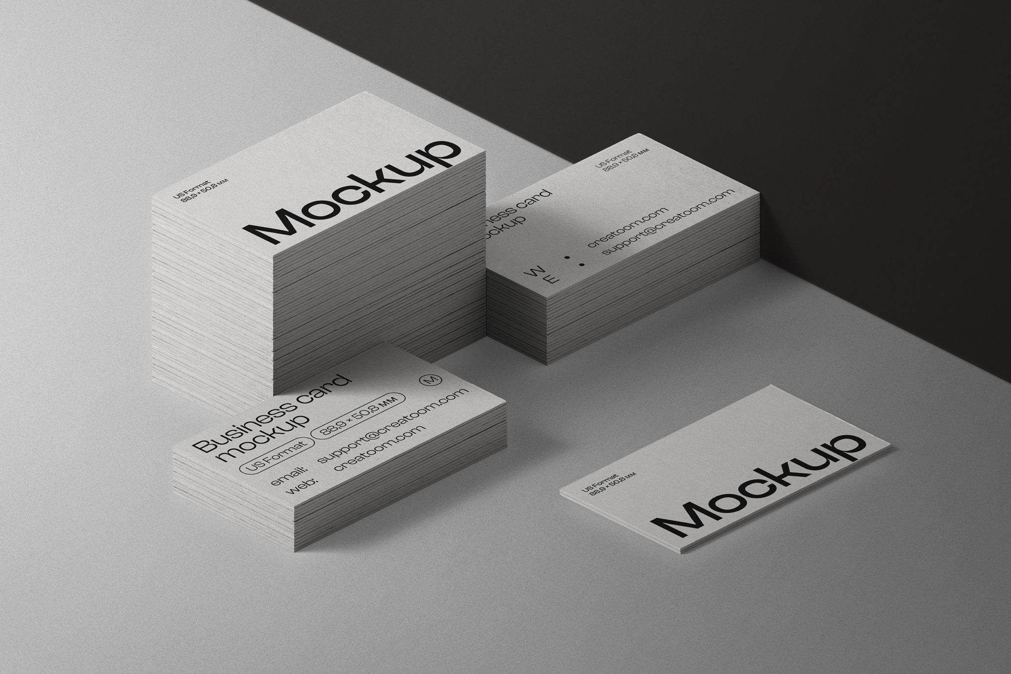 Stack Of Business Card Mockups In The Corner Isometric | Mockup store ...